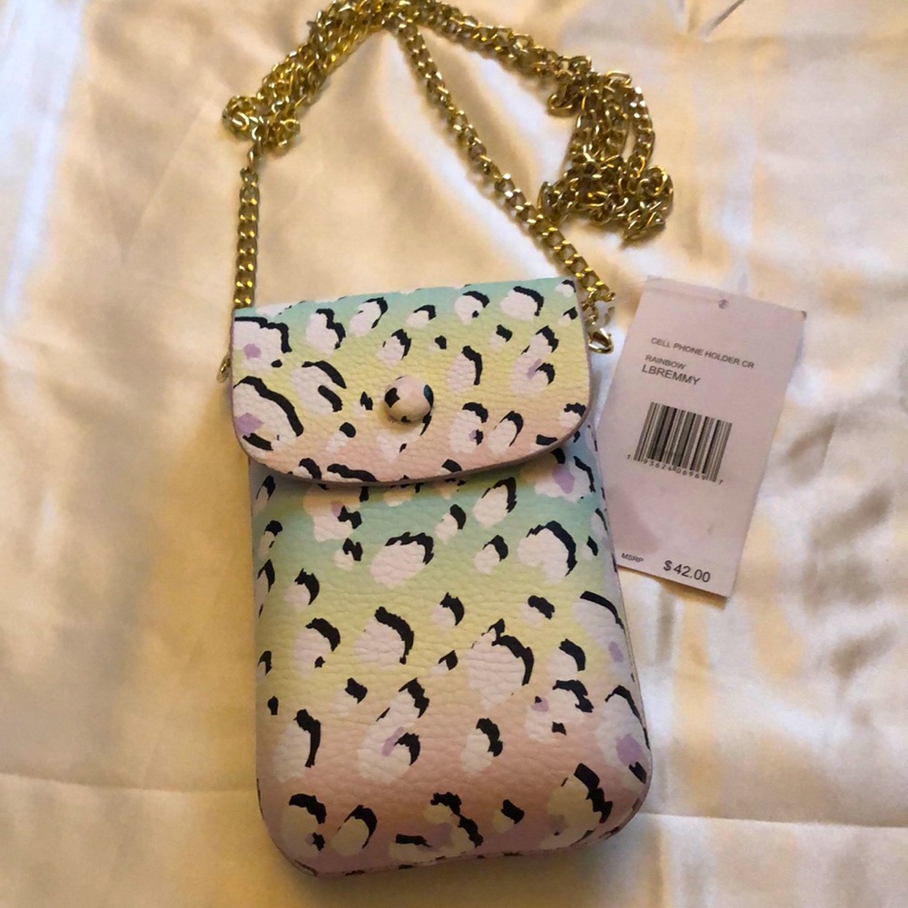 Betsey Johnson Faux Leather Cell Phone Crossbody Rainbow Ombre Cheetah NWT